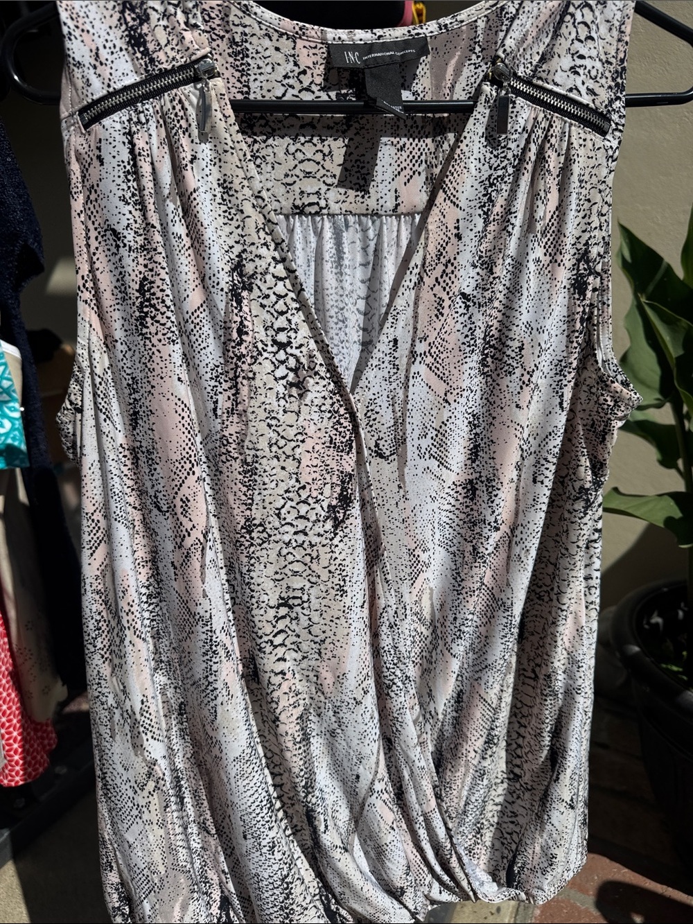 INC International Concepts Snake Print Sleeveless Blouse in Black, White, Pink